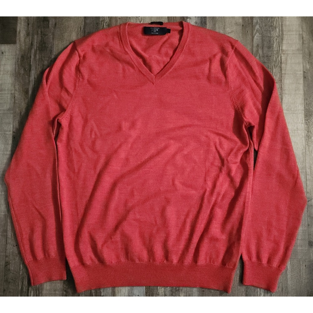 J.Crew Sweater Mens Large Orange Slim Fit V-Neck 100% Merino Wool 03795 FA15